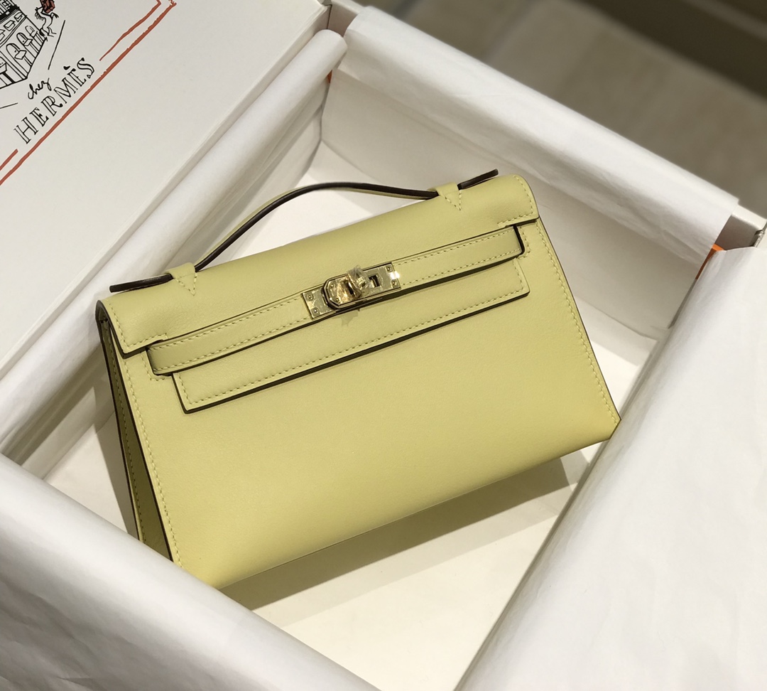 Hermes Mini Kelly Pochette 22cm Bag In Jaune Poussin Swift Leather